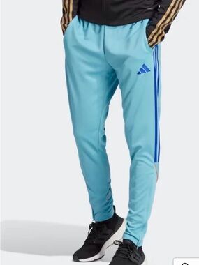 adidas Light Blue Men's Tapered Joggers with Royal Blue Stripes Medium NWT